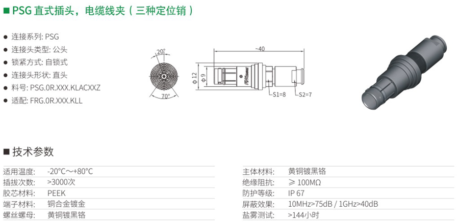 PSG直式插头和电缆线夹（三种定位销）